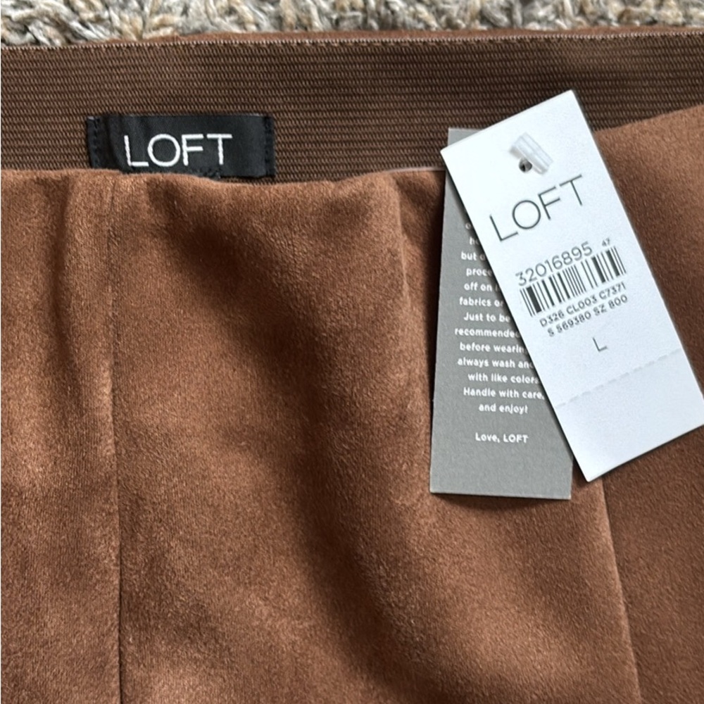 LOFT Brown Faux /Vegan Suede Elastic Waist Pull On Zip Leg Pants Size large